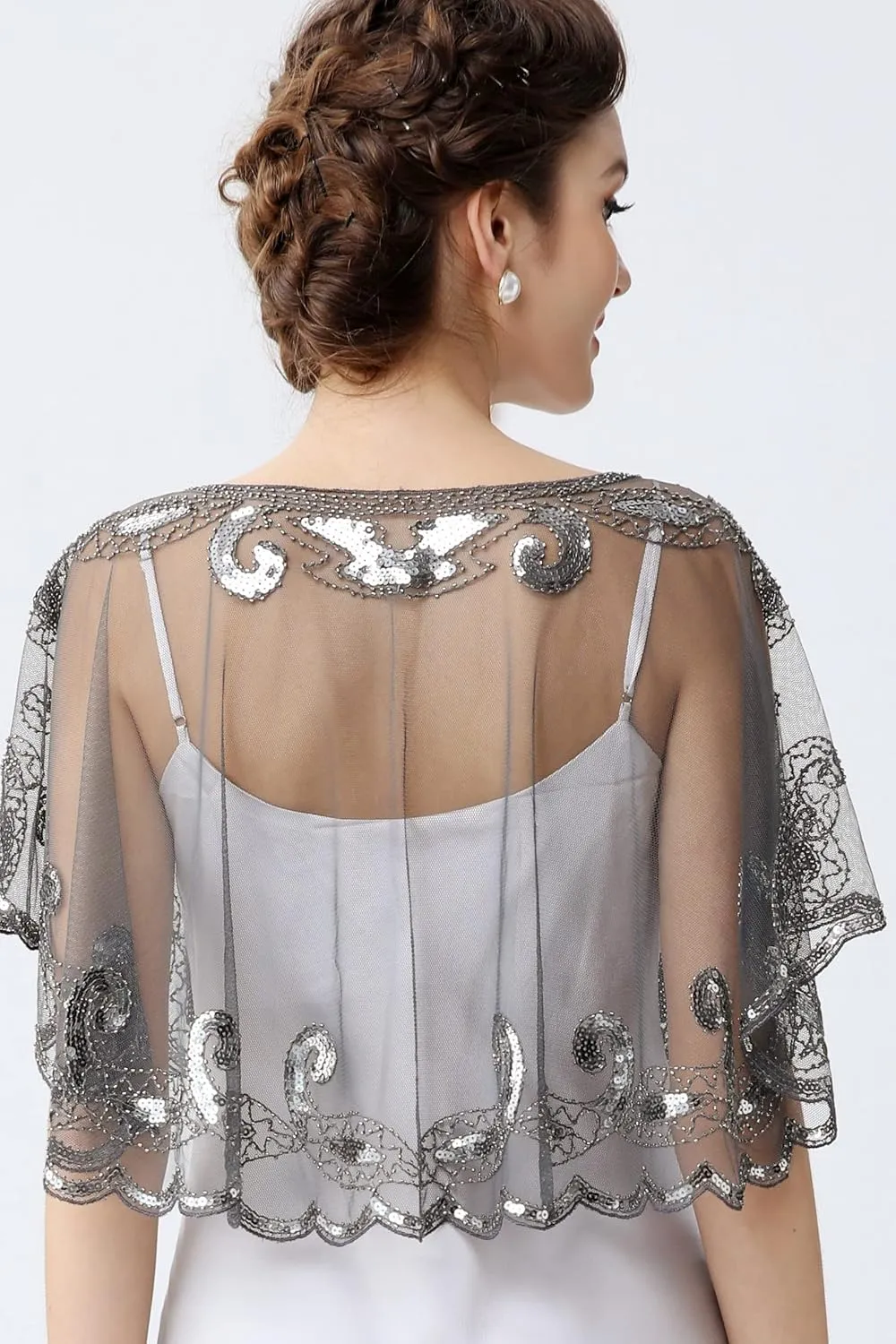 BABEYOND 1920s Shawl Wraps Sequin Beaded Evening Cape Bridal Shawl Bolero Flapper Cover Up