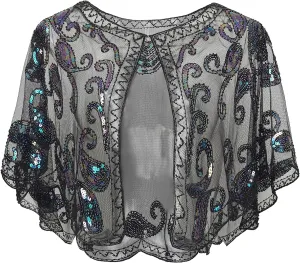 BABEYOND 1920s Shawl Wraps Sequin Beaded Evening Cape Bridal Shawl Bolero Flapper Cover Up