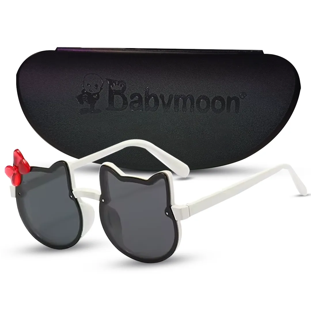 Babymoon Baby Boys Girls Cat Style Unisex Kids Sunglasses with Case | Baby Return Gift Set | Black