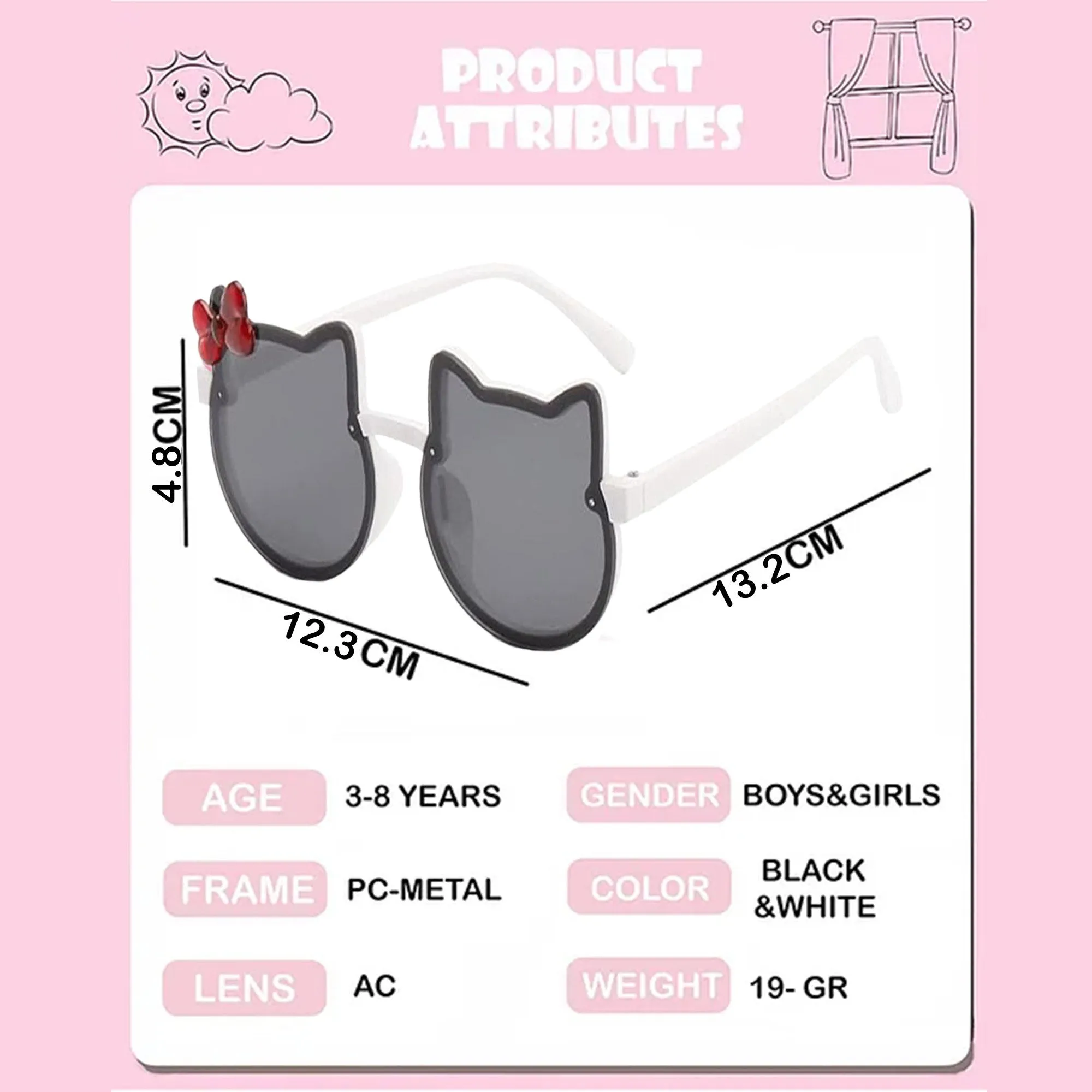 Babymoon Baby Boys Girls Cat Style Unisex Kids Sunglasses with Case | Baby Return Gift Set | Black