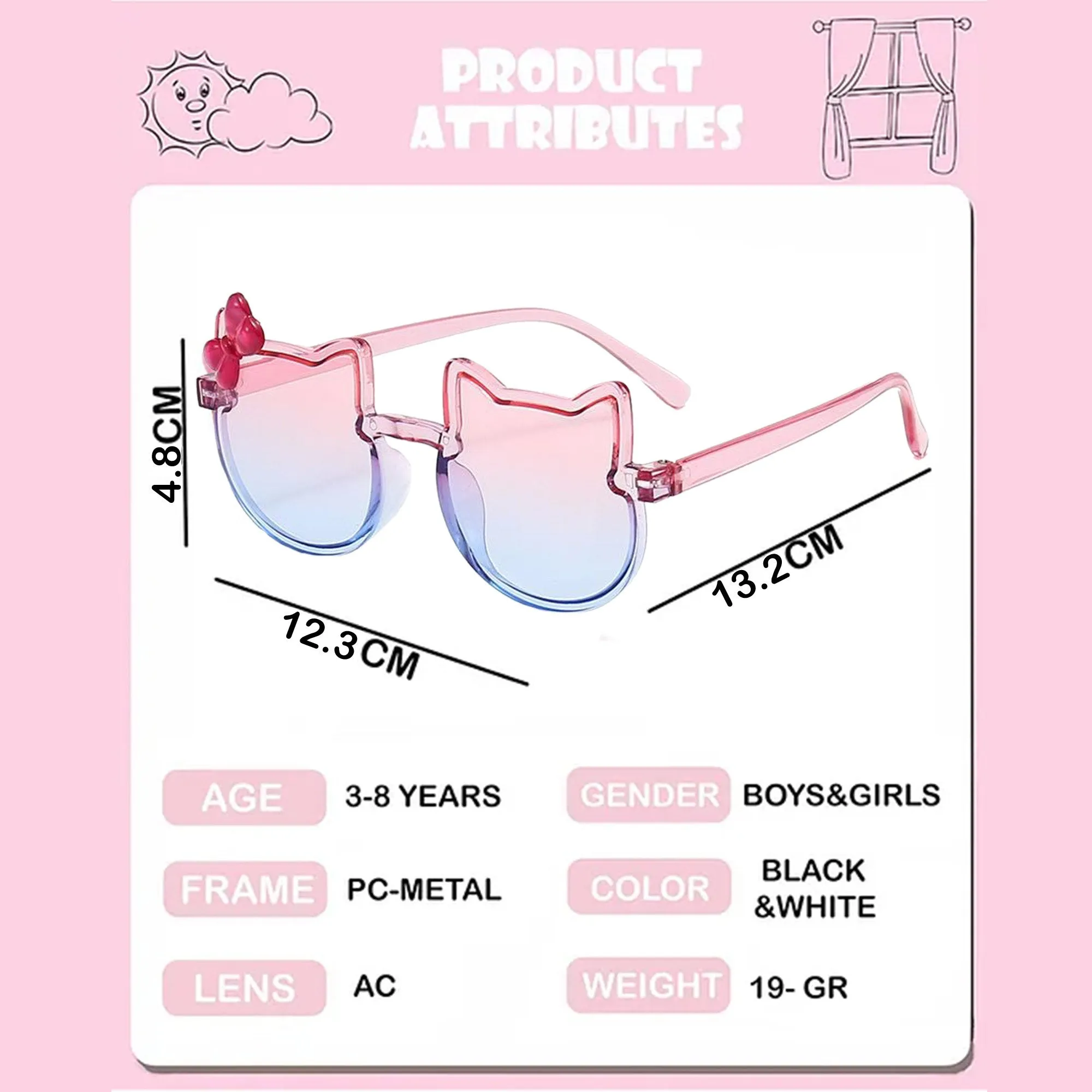 Babymoon Baby Boys Girls Cat Style Unisex Kids Sunglasses with Case | Baby Return Gift Set | Blue-Pink