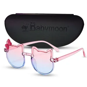 Babymoon Baby Boys Girls Cat Style Unisex Kids Sunglasses with Case | Baby Return Gift Set | Blue-Pink