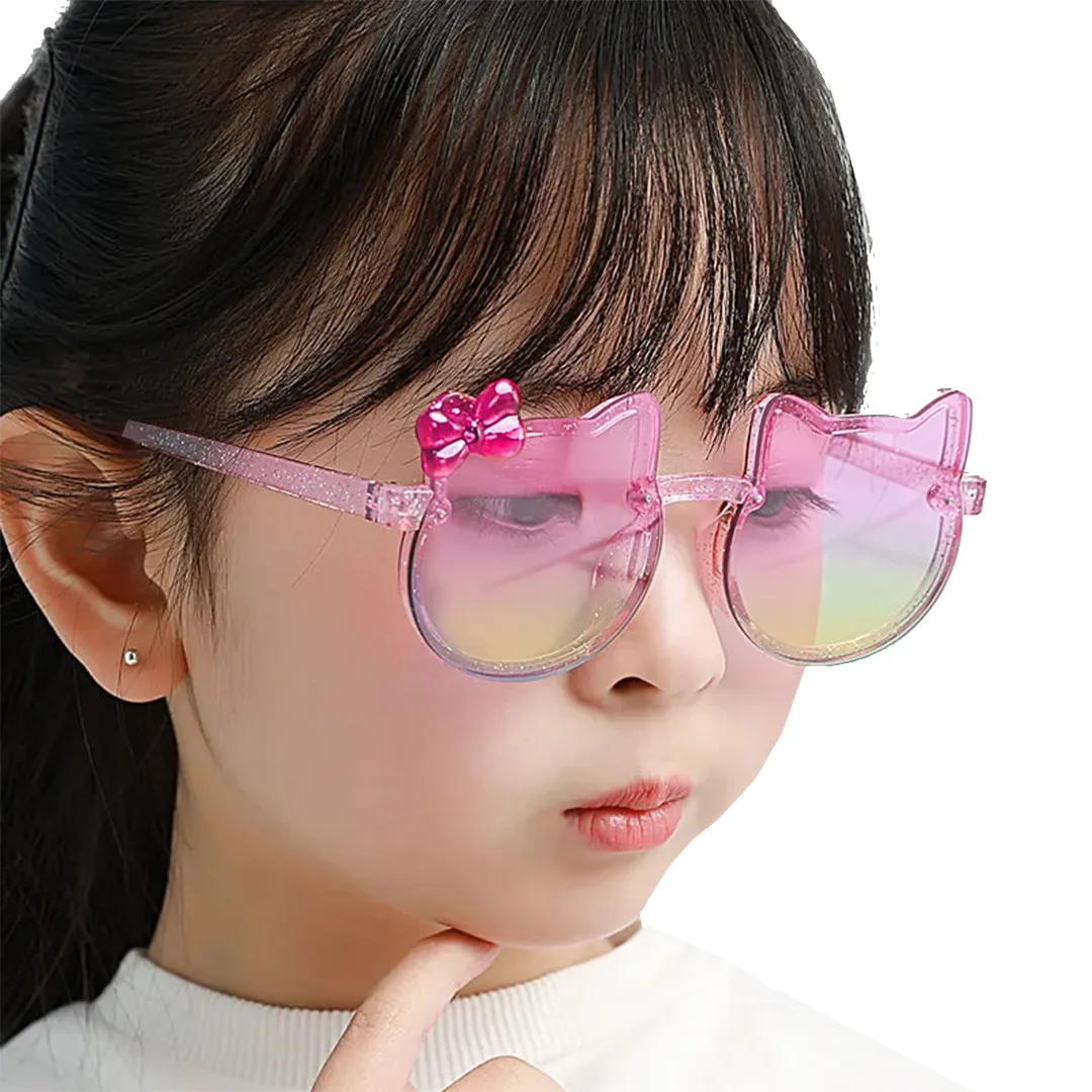 Babymoon Baby Boys Girls Cat Style Unisex Kids Sunglasses with Case | Baby Return Gift Set | Pink-Purple