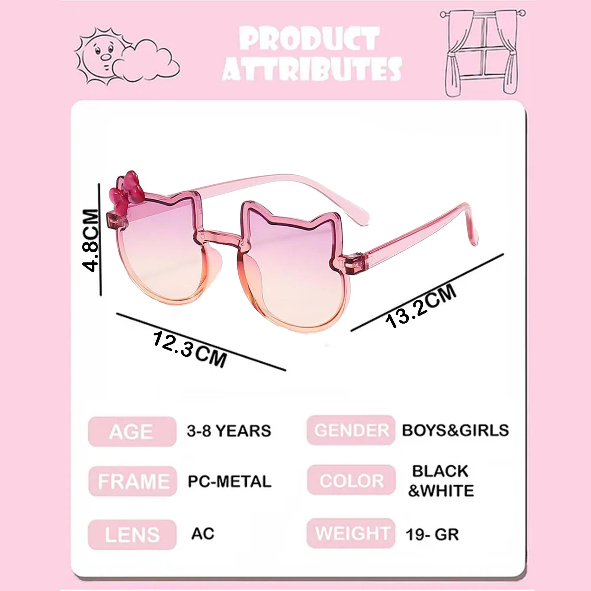 Babymoon Baby Boys Girls Cat Style Unisex Kids Sunglasses with Case | Baby Return Gift Set | Pink-Purple
