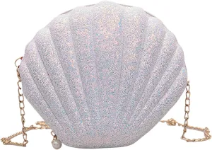 Bag Women Glitter Evening Bag with Detachable Golden Metal Chain Shell-Shape Clutch Bag Shiny Handbag Shoulder Bag Lady Handbag for Evening Party Shopping Daily Use