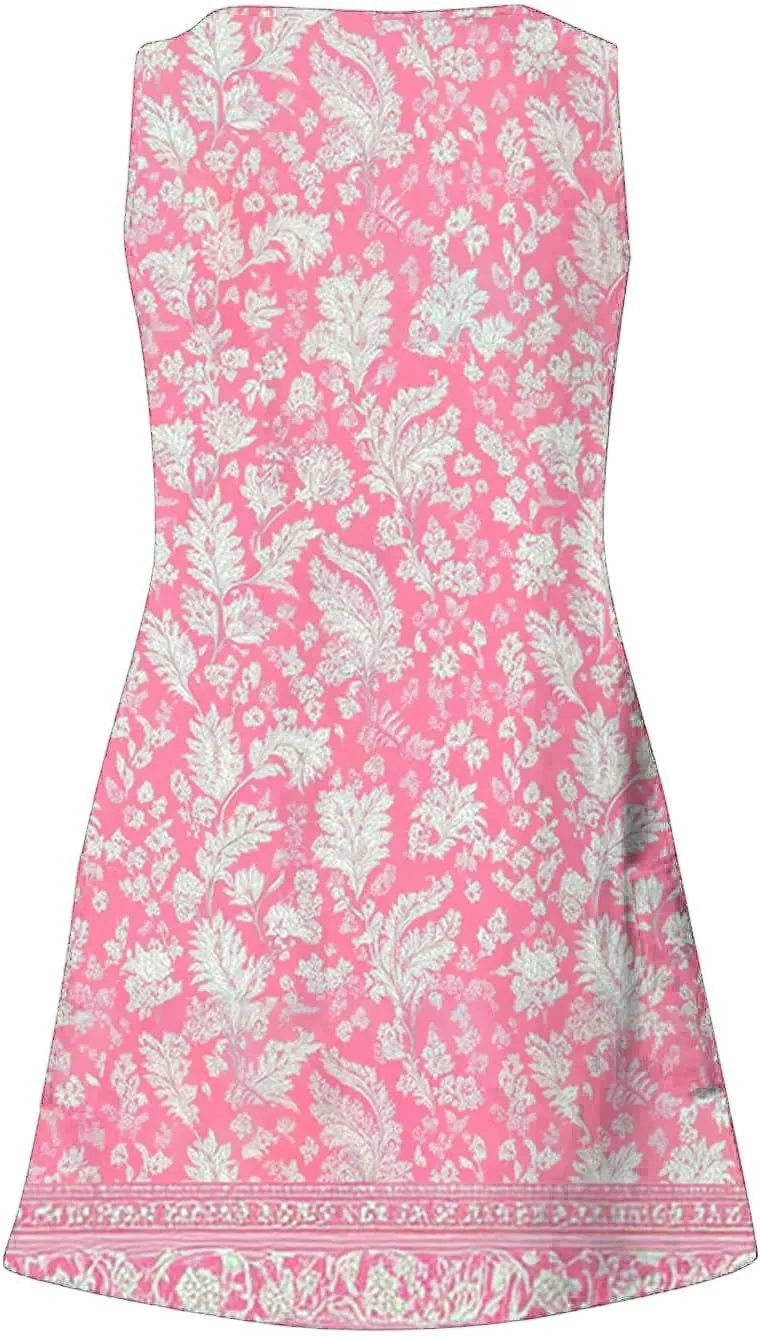 Beach Vacation Sundress for Women 2025 Summer Casual Dresses with Pockets Floral Print V Neck Loose Tank Dresses