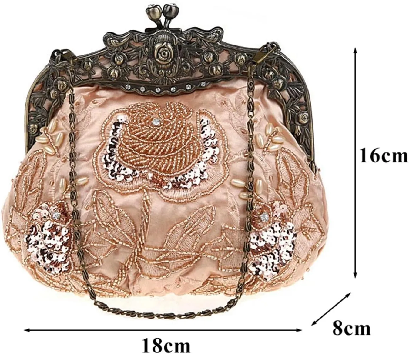 Beaded Clutch Beaded Evening Bag Retro Embroidery Bags Luxury Purses and Handbags Bead Bag Sequins Clutch Purse Chains Shoulder Evening Bag(Champagne)