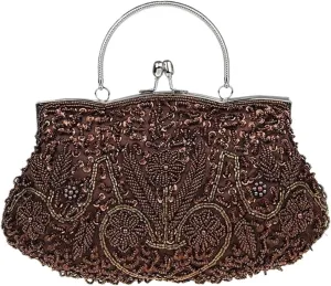Beaded Clutch Women Clutch Bags Beads Evening Exquisite Ladies Beaded Embroidered Wedding Party Bridal Handbag(Coffee)