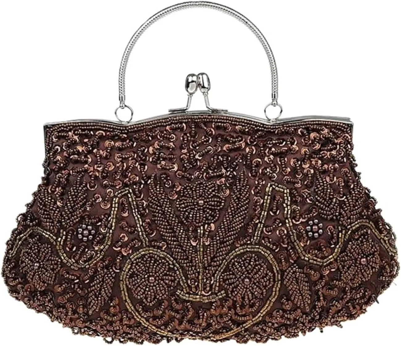 Beaded Clutch Women Clutch Bags Beads Evening Exquisite Ladies Beaded Embroidered Wedding Party Bridal Handbag(Coffee)