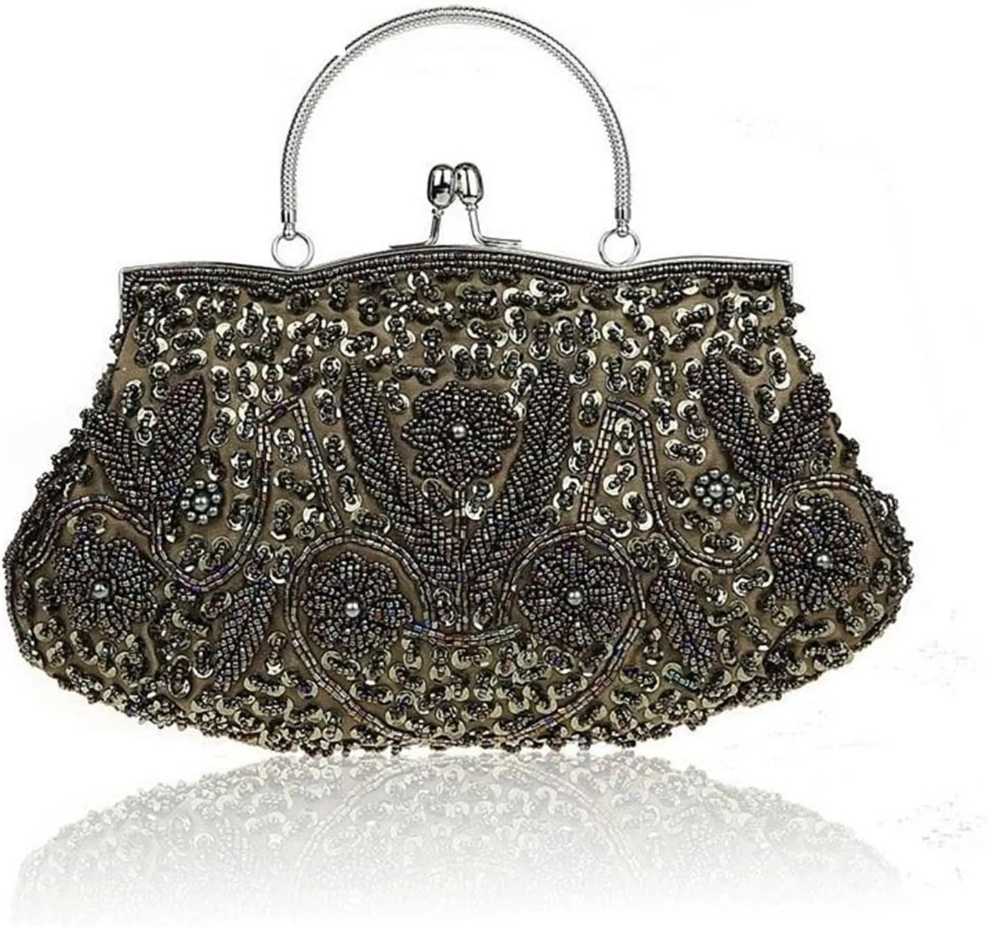 Beaded Clutch Women Clutch Bags Beads Evening Exquisite Ladies Beaded Embroidered Wedding Party Bridal Handbag(Coffee)