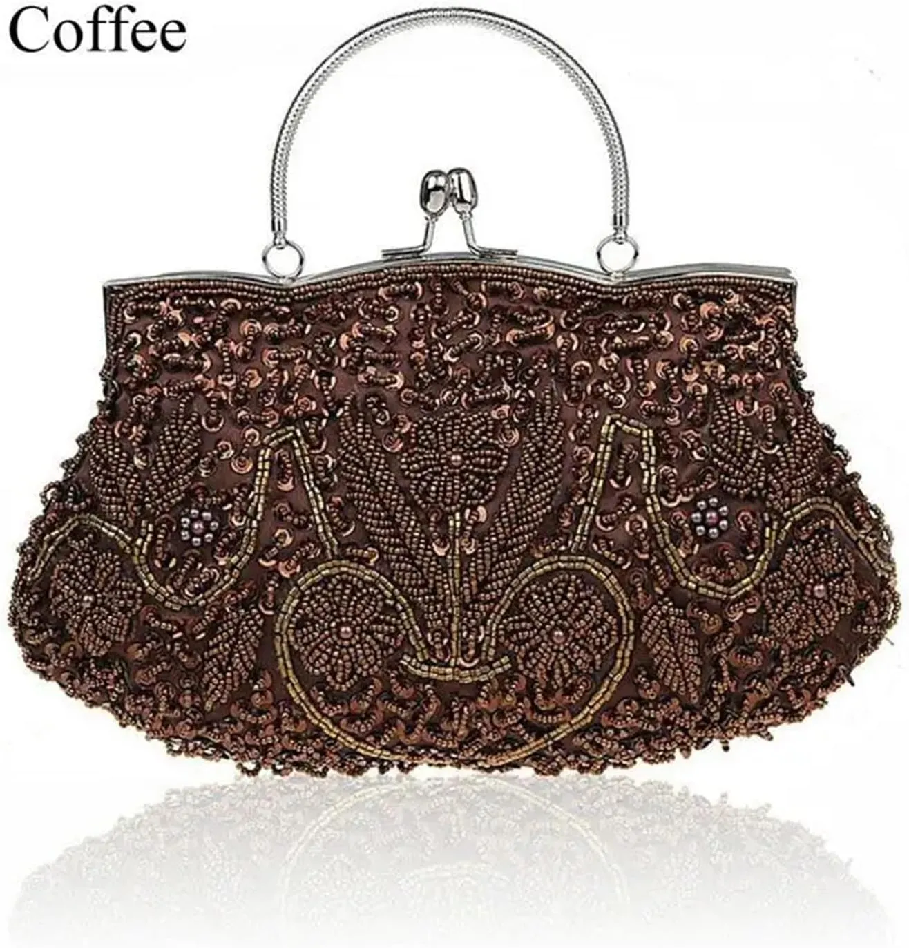 Beaded Clutch Women Clutch Bags Beads Evening Exquisite Ladies Beaded Embroidered Wedding Party Bridal Handbag(Coffee)