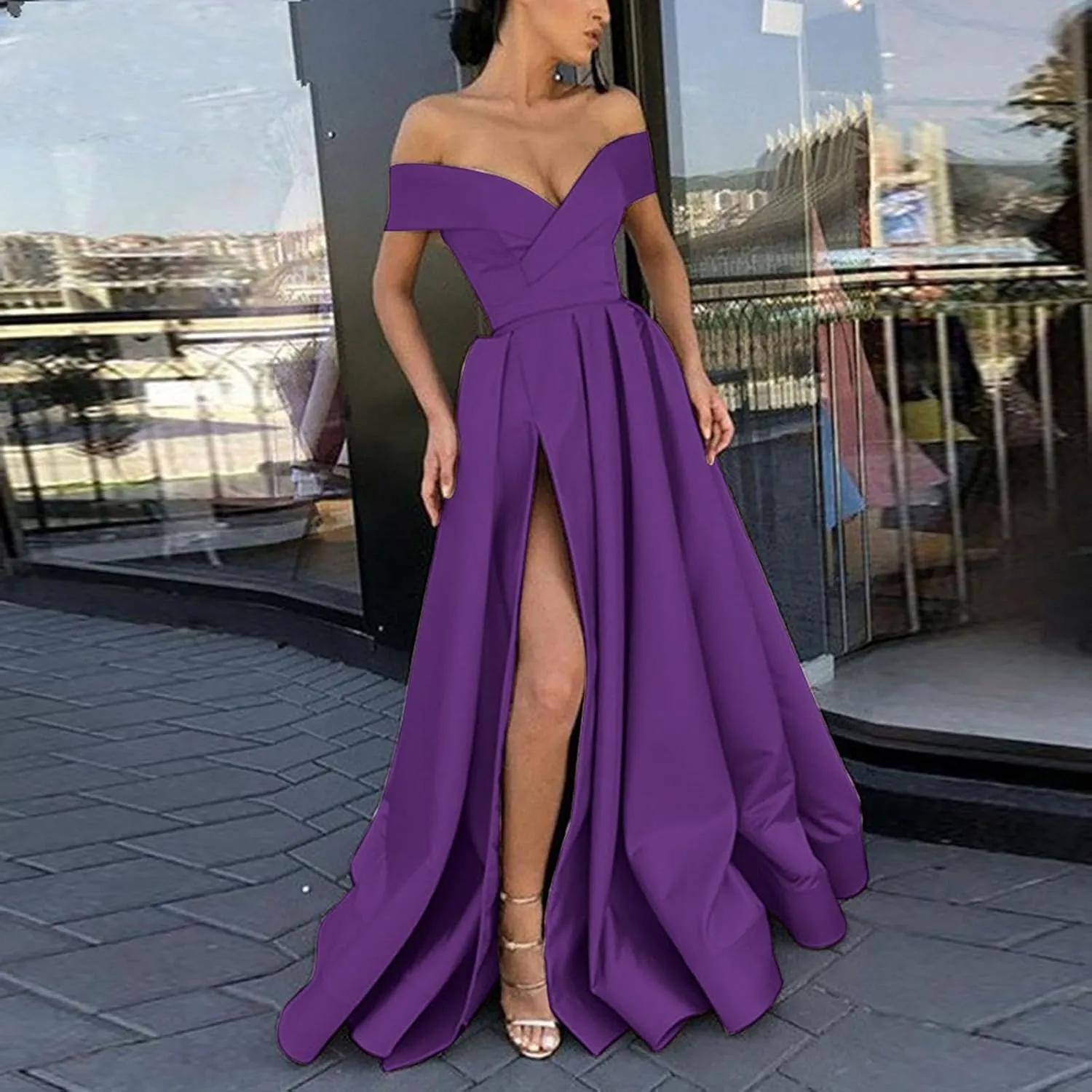 Black Formal Dresses for Women Gowns Evening Party Cocktail Dress Split Elegant V Neck Wrap Ruffle Wedding Guest Dress
