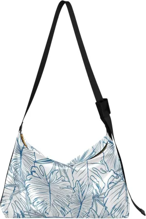 Blue Line Tropical Jungle Leaves Leather Hobo Purses Women Large Purse Crossbody Trendy Leaf Print Purse Shoulder Bag