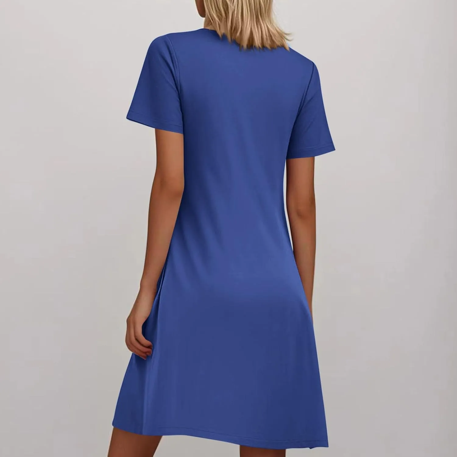 Borniu Women's Summer Casual T Shirt Dresses Short Sleeve Swing Dress with Pocket Fashion Casual Beach Vacation Mini Dresses