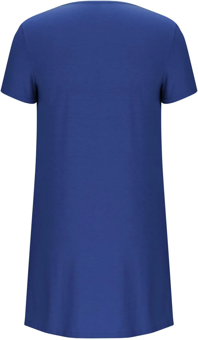 Borniu Women's Summer Casual T Shirt Dresses Short Sleeve Swing Dress with Pocket Fashion Casual Beach Vacation Mini Dresses
