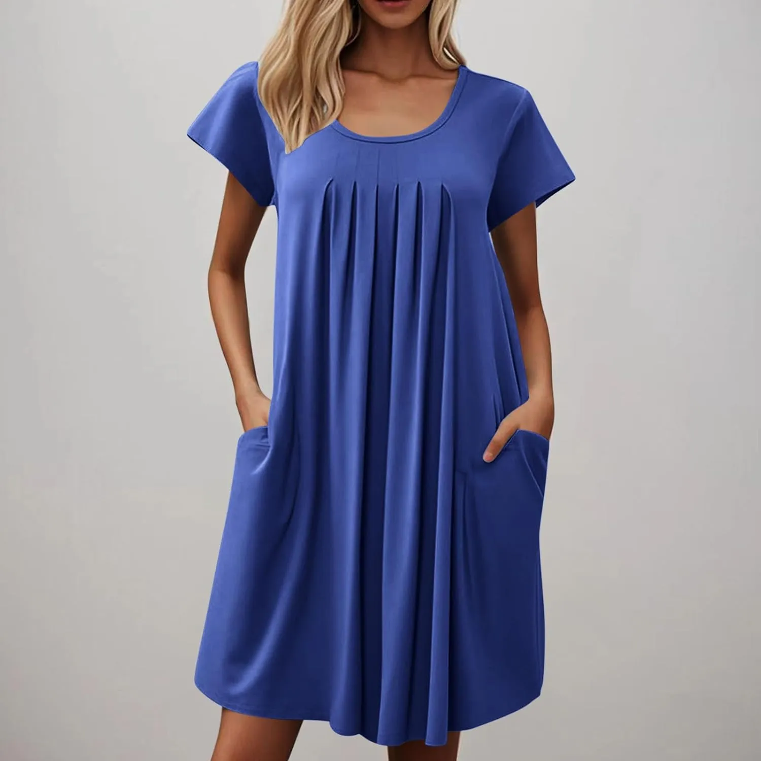 Borniu Women's Summer Casual T Shirt Dresses Short Sleeve Swing Dress with Pocket Fashion Casual Beach Vacation Mini Dresses