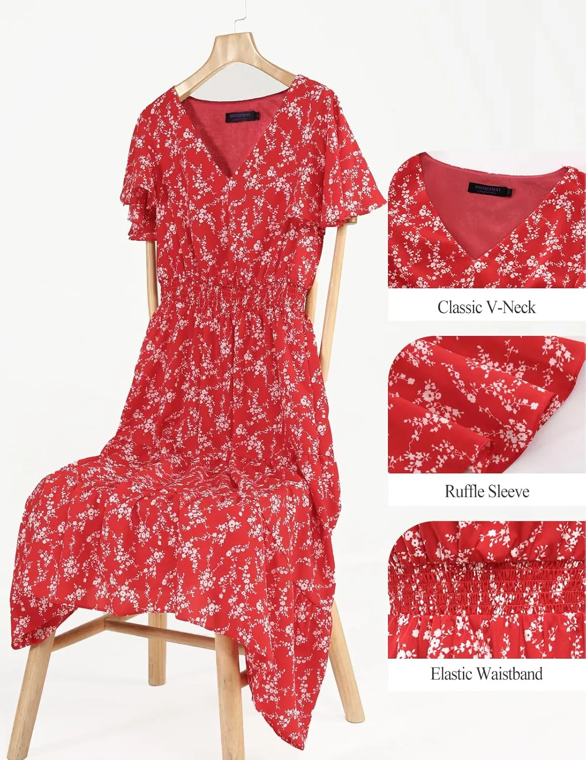 Bridesmay Casual Summer Dresses for Women with Sleeves Flowy Boho Floral Dress Midi Length 2025