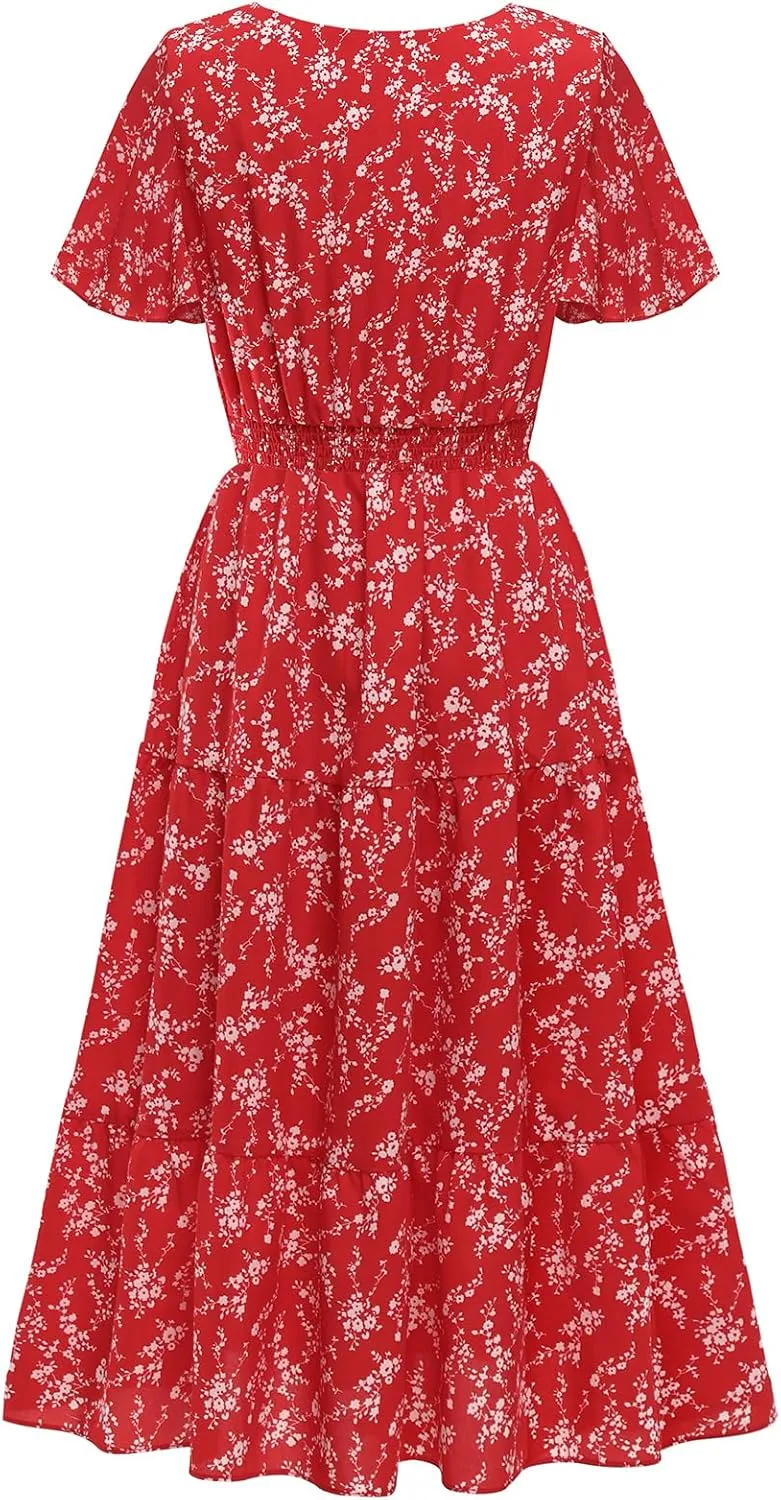 Bridesmay Casual Summer Dresses for Women with Sleeves Flowy Boho Floral Dress Midi Length 2025