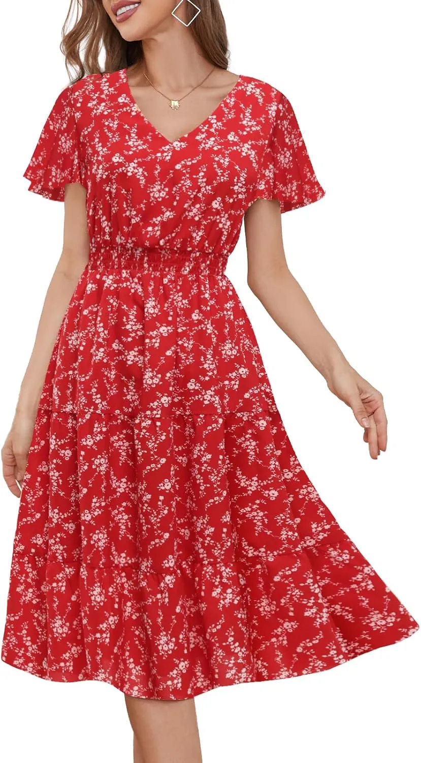 Bridesmay Casual Summer Dresses for Women with Sleeves Flowy Boho Floral Dress Midi Length 2025