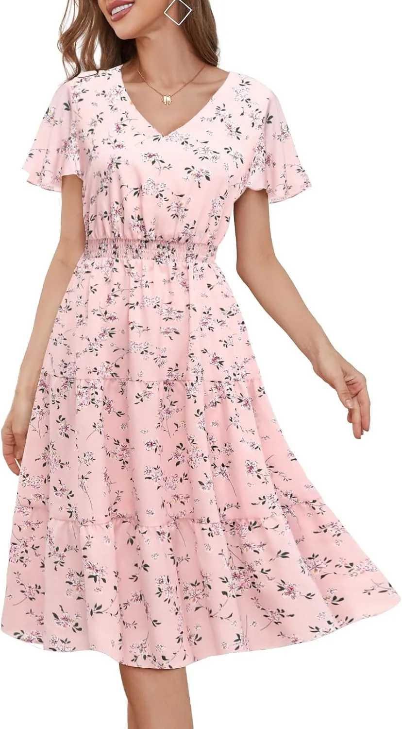 Bridesmay Casual Summer Dresses for Women with Sleeves Flowy Boho Floral Dress Midi Length 2025