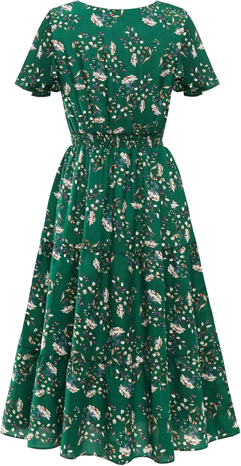 Bridesmay Casual Summer Dresses for Women with Sleeves Flowy Boho Floral Dress Midi Length 2025