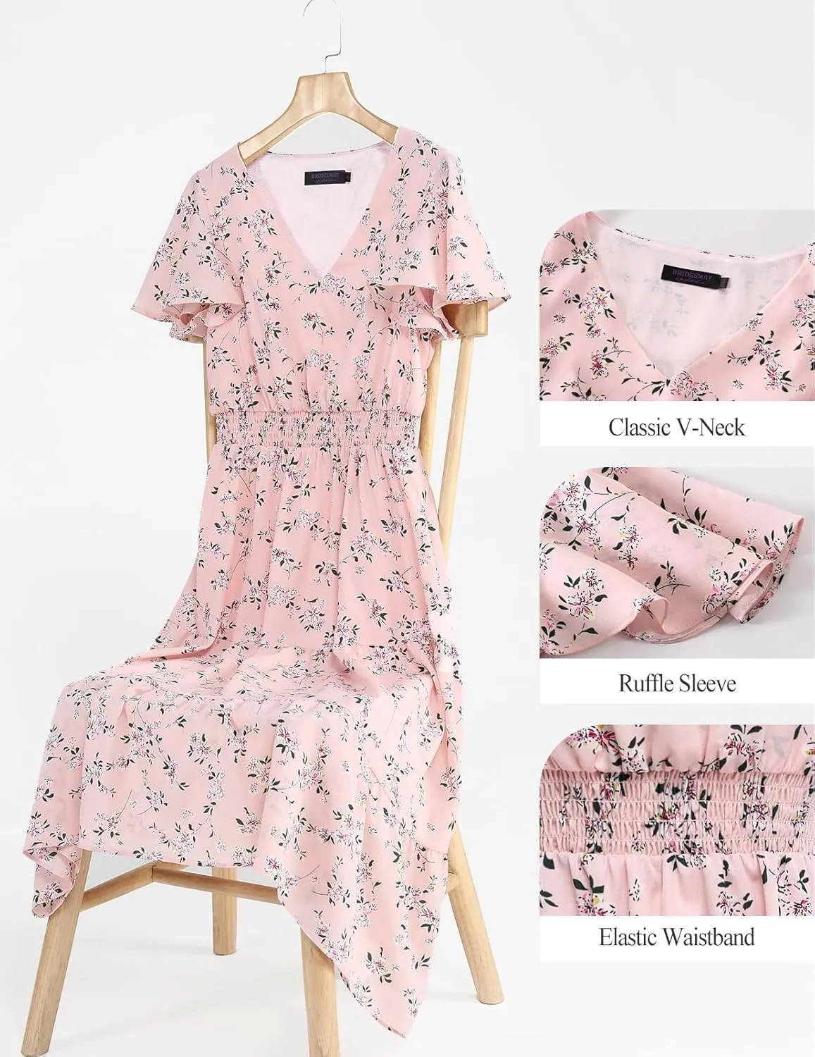 Bridesmay Casual Summer Dresses for Women with Sleeves Flowy Boho Floral Dress Midi Length 2025