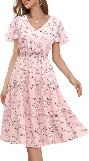 Bridesmay Casual Summer Dresses for Women with Sleeves Flowy Boho Floral Dress Midi Length 2025