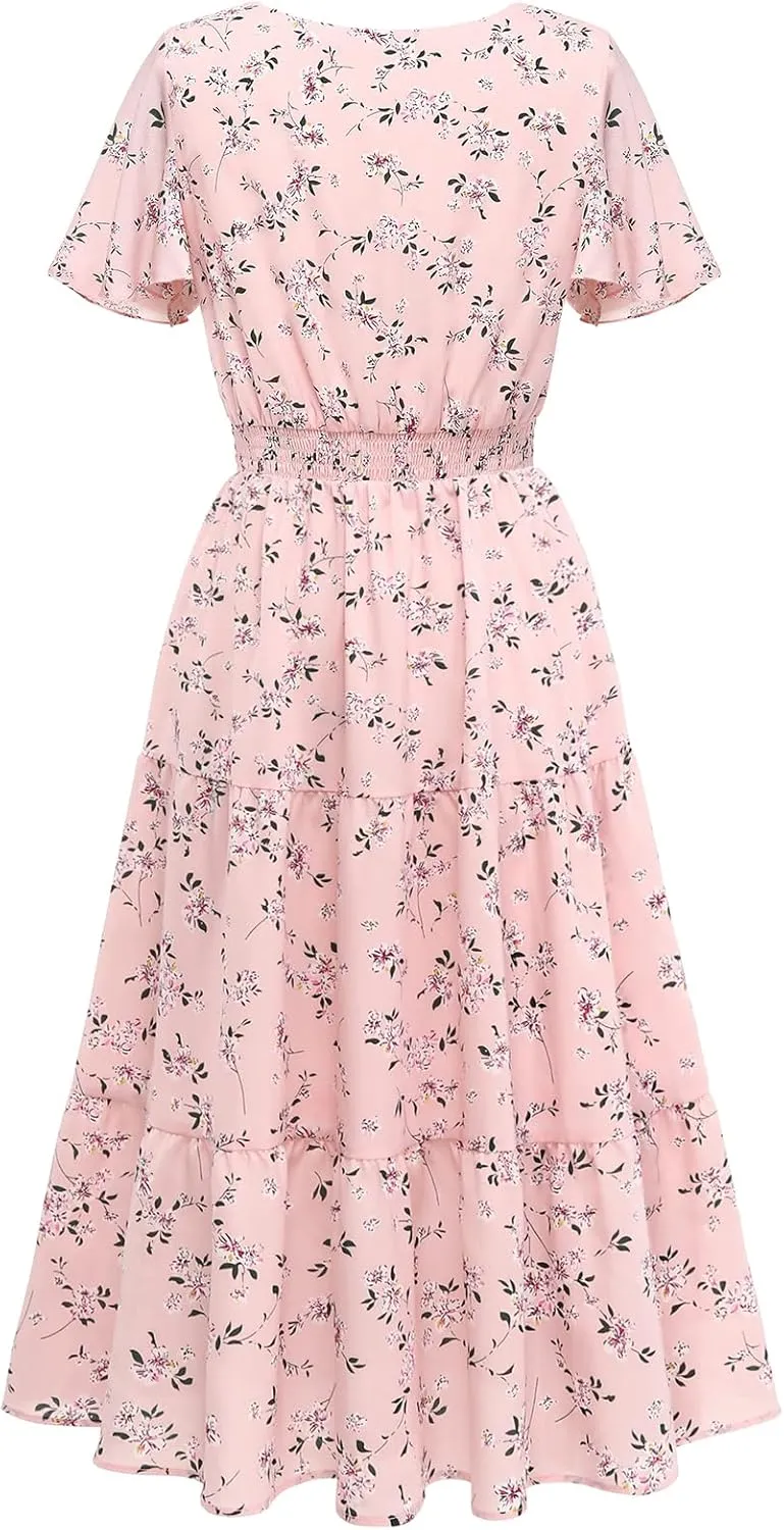 Bridesmay Casual Summer Dresses for Women with Sleeves Flowy Boho Floral Dress Midi Length 2025