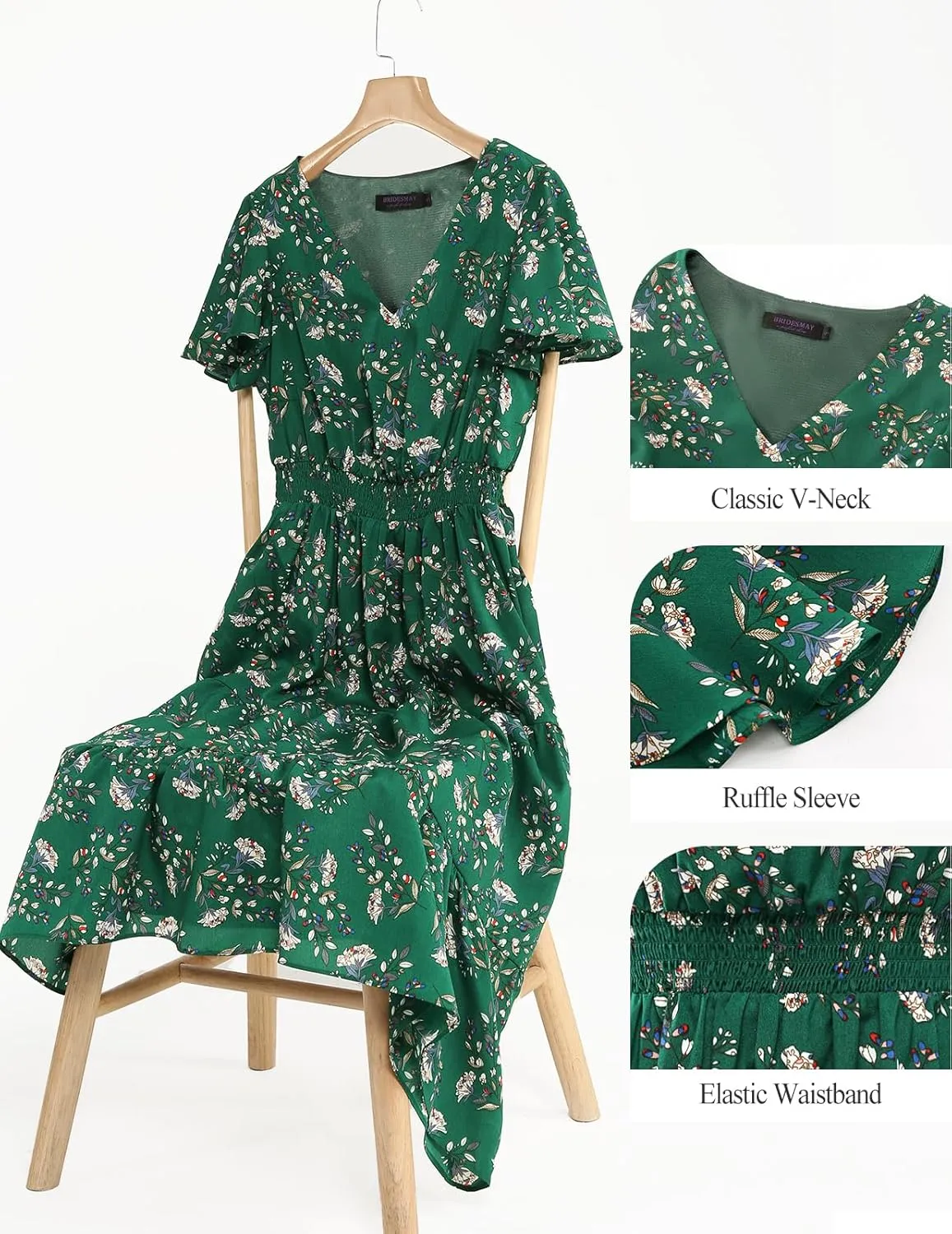 Bridesmay Casual Summer Dresses for Women with Sleeves Flowy Boho Floral Dress Midi Length 2025