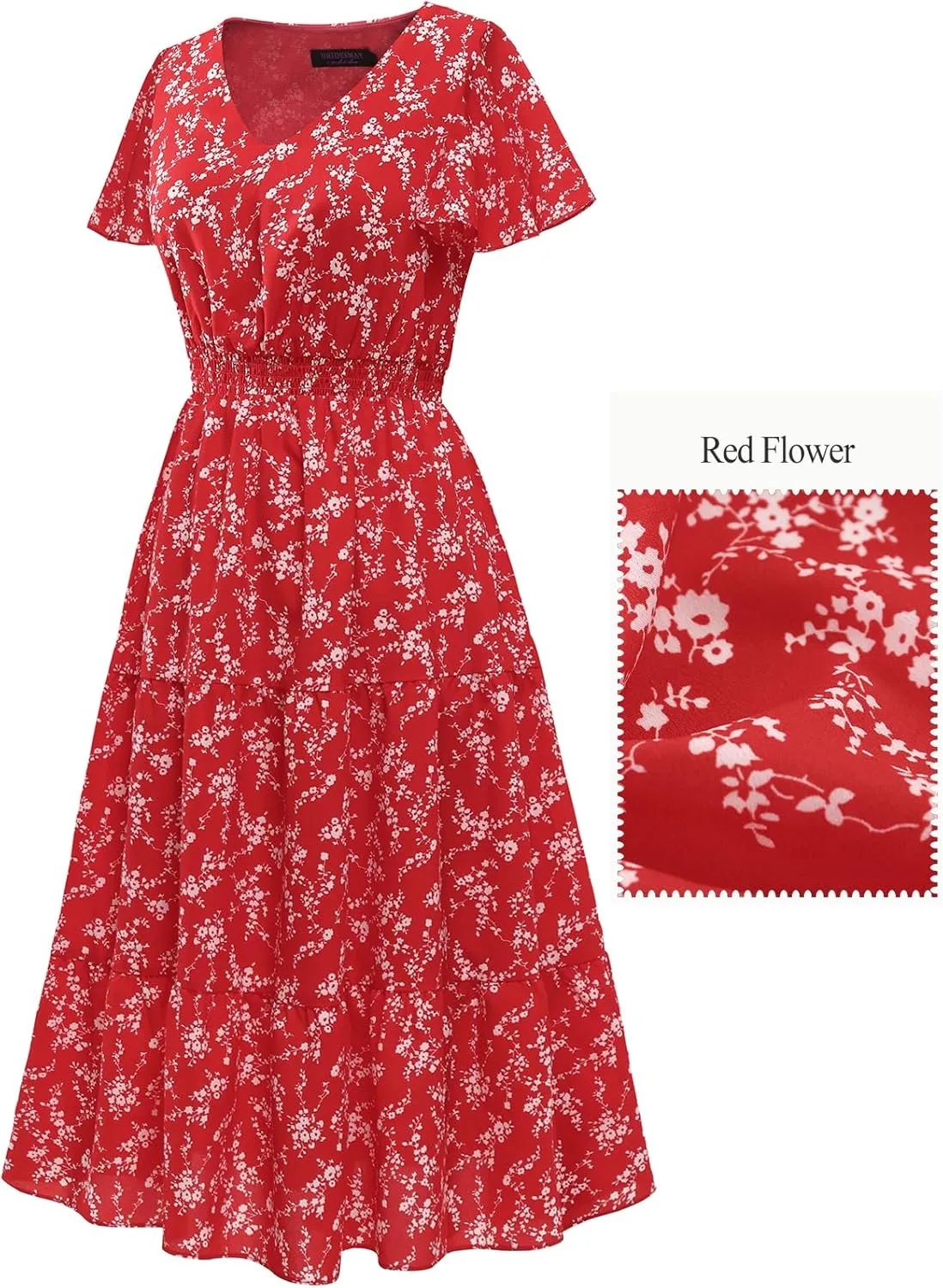 Bridesmay Casual Summer Dresses for Women with Sleeves Flowy Boho Floral Dress Midi Length 2025