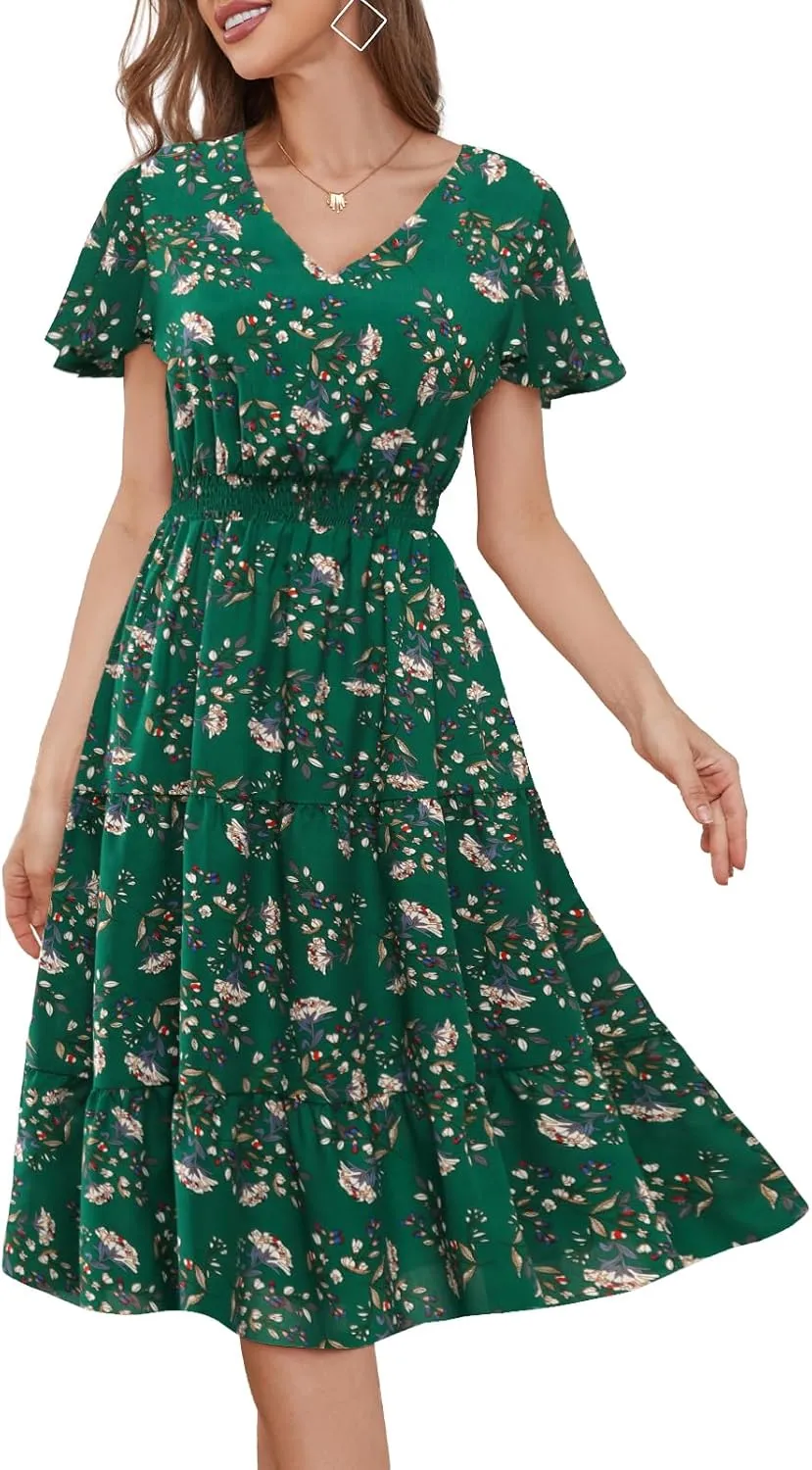 Bridesmay Casual Summer Dresses for Women with Sleeves Flowy Boho Floral Dress Midi Length 2025