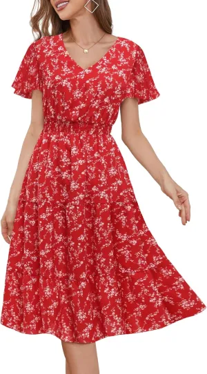 Bridesmay Casual Summer Dresses for Women with Sleeves Flowy Boho Floral Dress Midi Length 2025