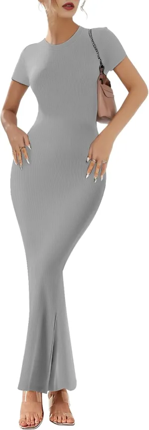Buauty Women Bodycon Dresses Ribbed Maxi Dresses Basic Summer Casual Long Dress Black Wedding Guest Dress Formal Party