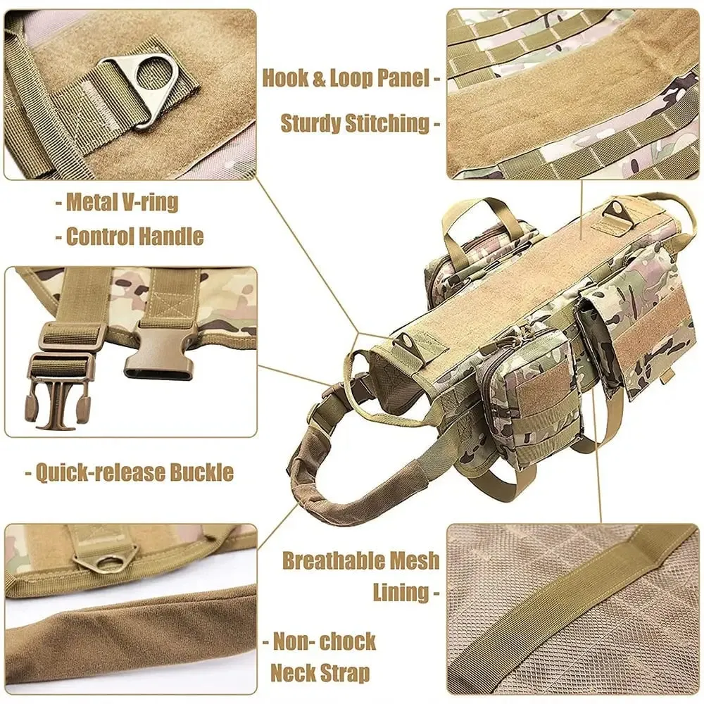 Camouflage Big Dog Harness Pet German Shepherd K9 Malinois Training Vest Tactical Dog Harness and Leash Set for Dogs