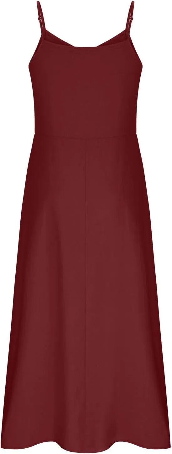Casual Dresses for Women Flowy Casual Cami Dress Beach Vacation Sleeveless Long Sundresses with Pockets