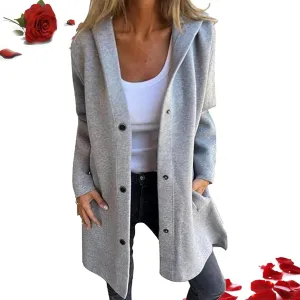 Casual Single Breasted Hooded Jacket Single Breasted Hooded Coats Lapel Neck Long Sleeve Trench Coat For Women 2024