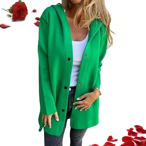 Casual Single Breasted Hooded Jacket Single Breasted Hooded Coats Lapel Neck Long Sleeve Trench Coat For Women 2024