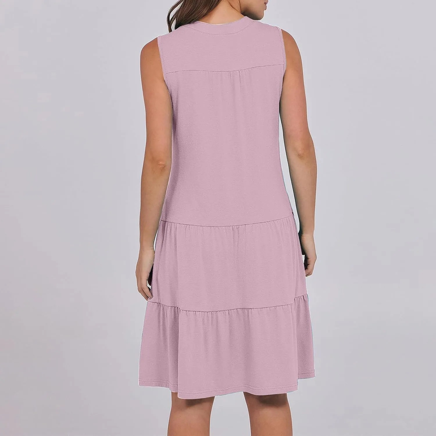 Casual Summer Dresses for Women 2025 Beach Vacation Mini Dresses with Pockets Sleeveless V Neck Ruffle Dresses