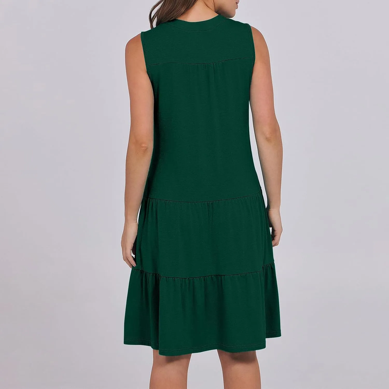 Casual Summer Dresses for Women 2025 Beach Vacation Mini Dresses with Pockets Sleeveless V Neck Ruffle Dresses