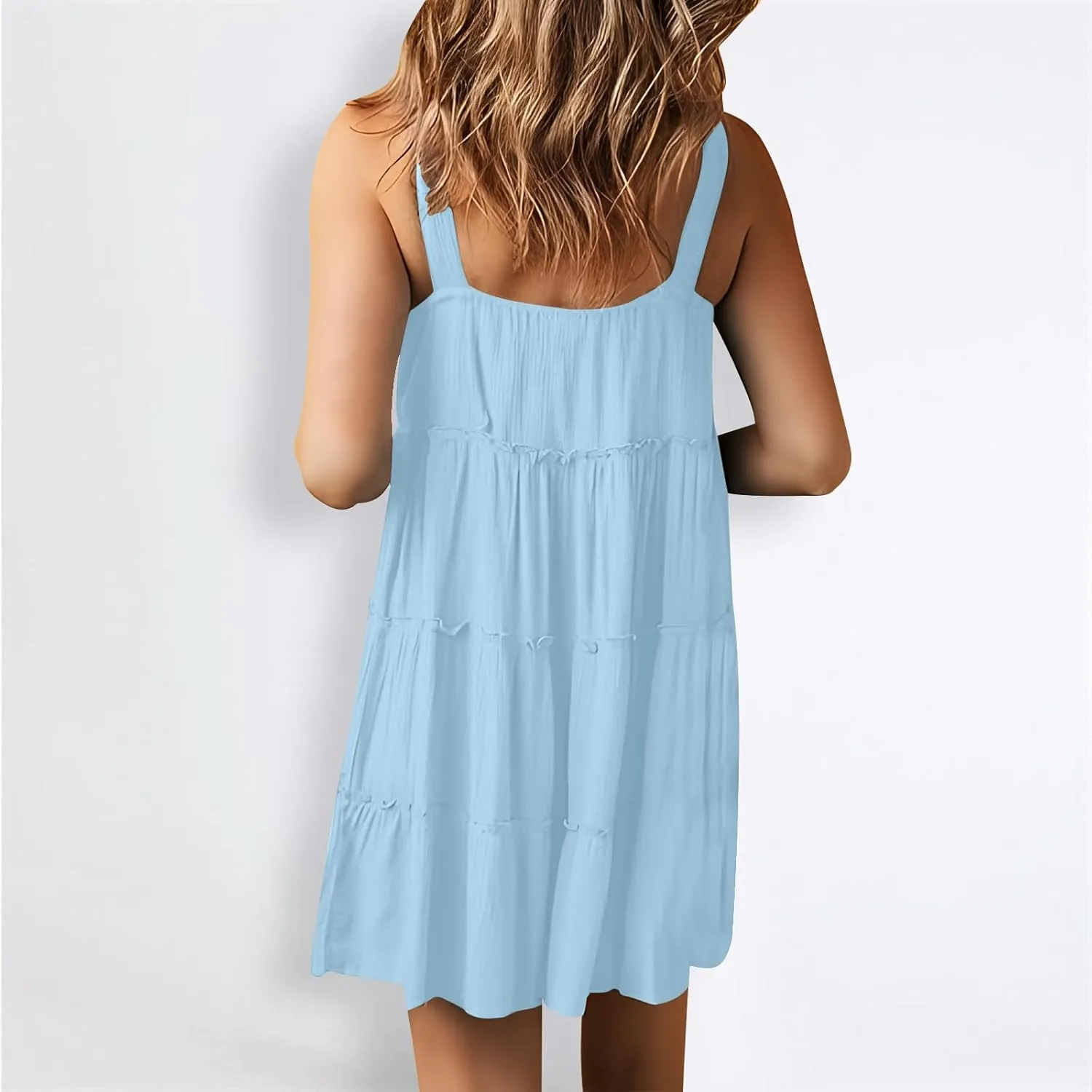 Casual Sundresses for Women Sleeveless Tank Dress Button Down Mocked Elastic Waist Ruffle Tiered Casual Swing Mini Dress