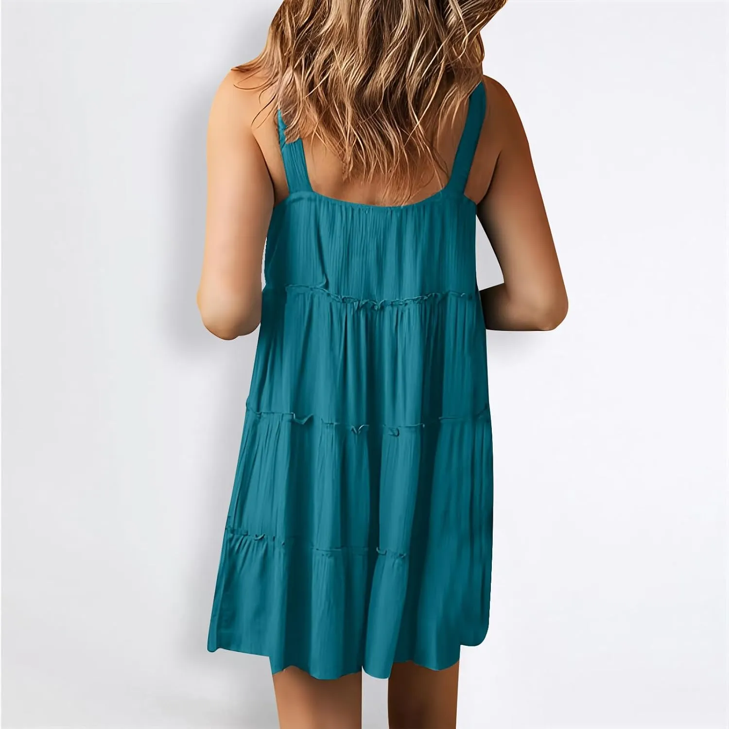 Casual Sundresses for Women Sleeveless Tank Dress Button Down Mocked Elastic Waist Ruffle Tiered Casual Swing Mini Dress