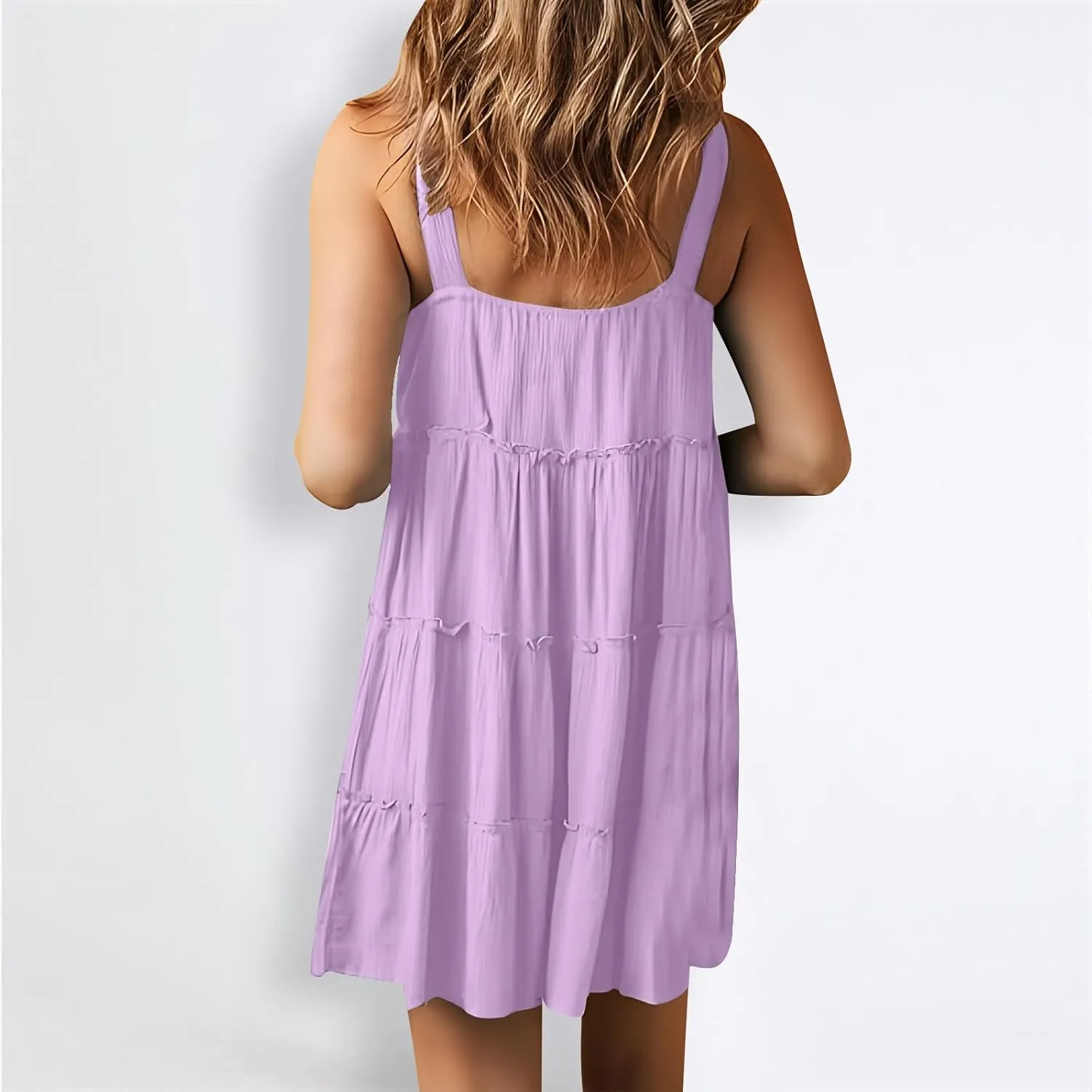 Casual Sundresses for Women Sleeveless Tank Dress Button Down Mocked Elastic Waist Ruffle Tiered Casual Swing Mini Dress