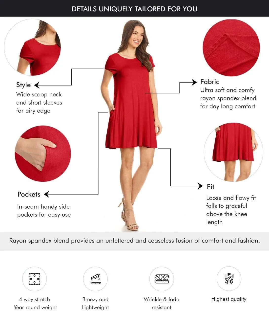 Casual T Shirt Dress for Women Flowy Tunic Dress with Pockets Reg and Plus Size
