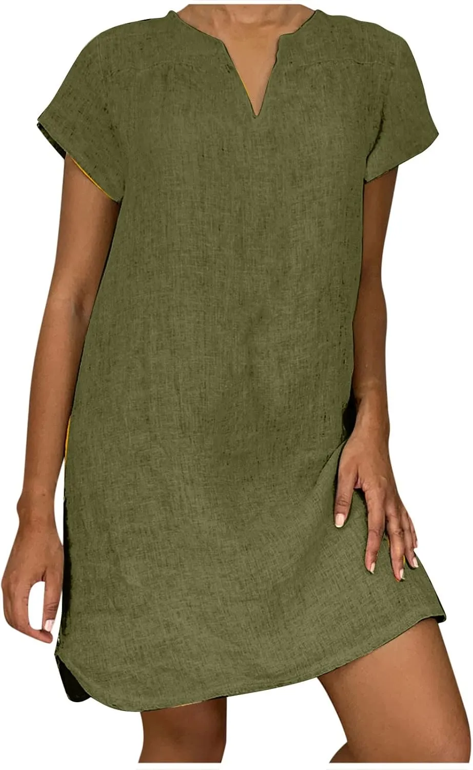 Ceboyel Women Cotton Linen Short Dress Summer Shirt Dress V Neck Short Sleeve Beach Dresses Boho Ladies Clothing 2023