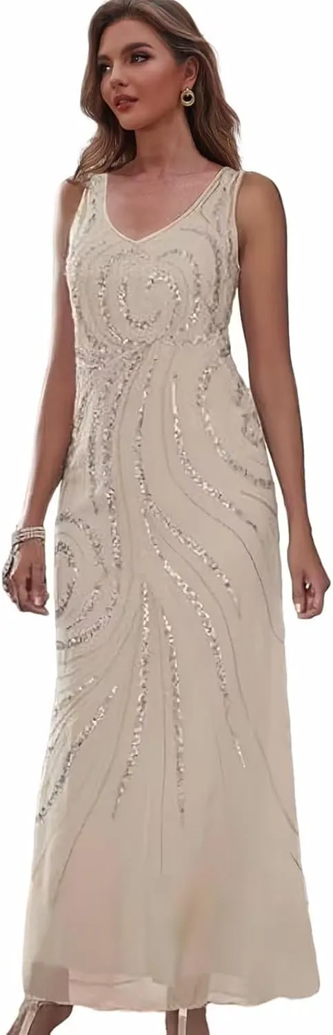 Chiffon Sequin Mother of The Bride Dresses for Wedding 2 Pieces Long Formal Evening Dress with Jacket
