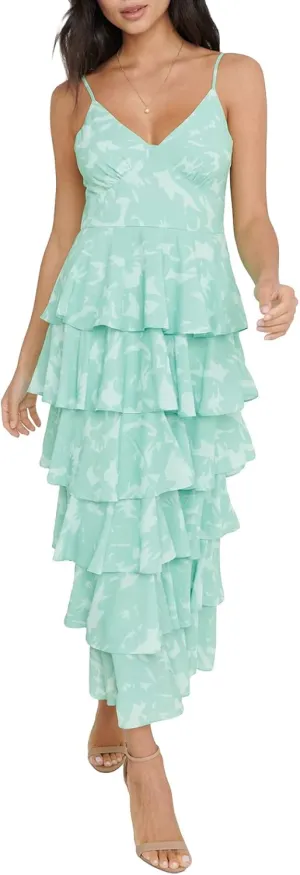 Chloefairy Sexy Women's Floral Cake Dress Sleeveless Ruffle Tiered V-Neck Summer Cami Maxi Dress Beach Party Clubwear