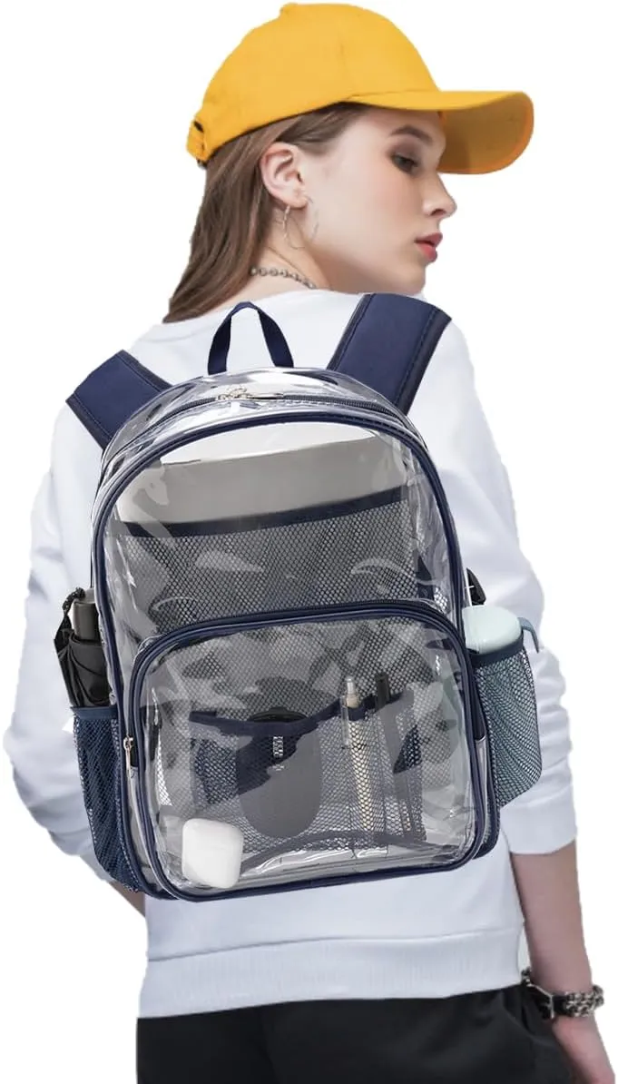 Clear Backpack Heavy Duty Pvc Bookbag for School - See Through Transparent Stadium Approved Backpacks for Women Concert Sport Venues Work Travel,Blue