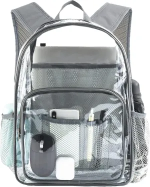 Clear Backpack Heavy Duty Pvc Bookbag for School - See Through Transparent Stadium Approved Backpacks for Women Concert Sport Venues Work Travel,Grey