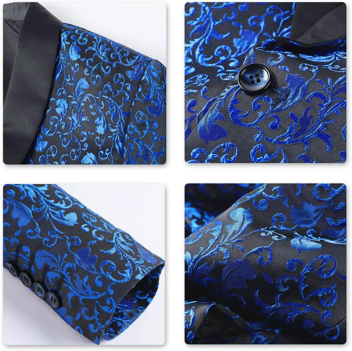 Cloudstyle Mens Floral Jacquard Dress Suit Jacket 1 Button Print Tux Blazer Sport Coat