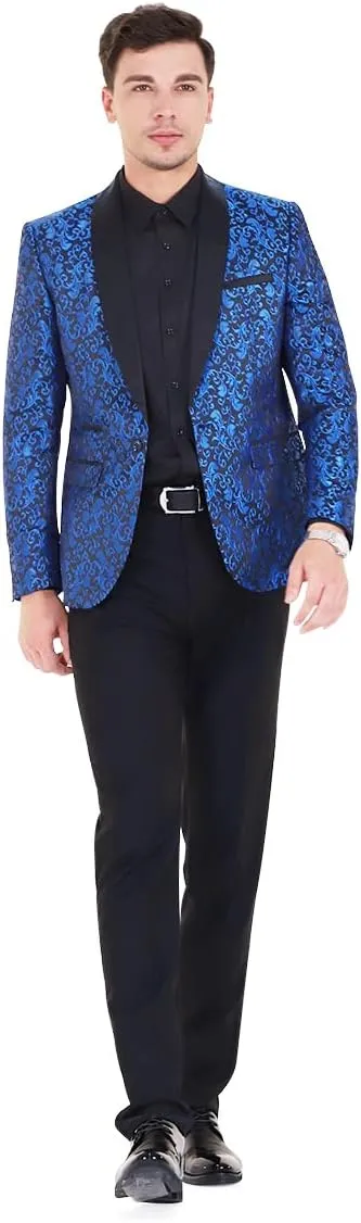 Cloudstyle Mens Floral Jacquard Dress Suit Jacket 1 Button Print Tux Blazer Sport Coat
